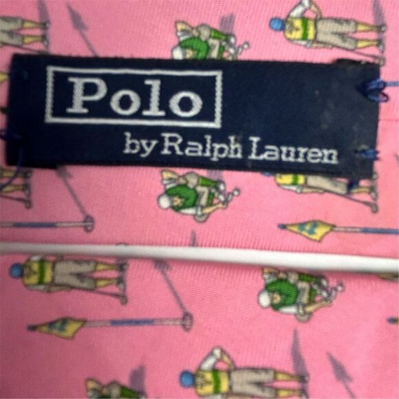 Polo Ralph Lauren Men's Pink Silk Tie Golf Theme Geometric Pattern - Picture 6 of 13